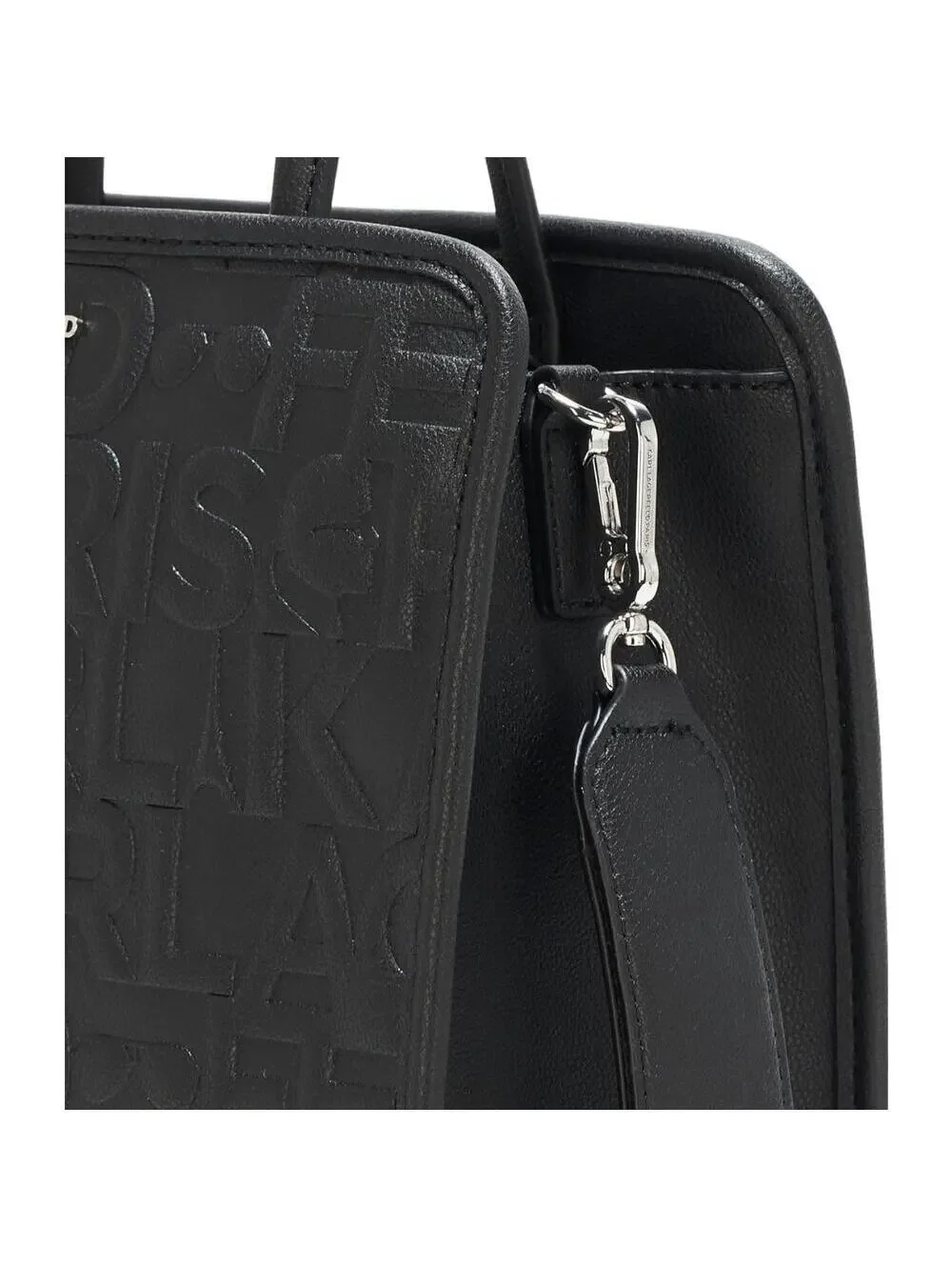 NWT Karl Lagerfeld Black Embossed LOGO Maybelle Satchel Handbag Purse